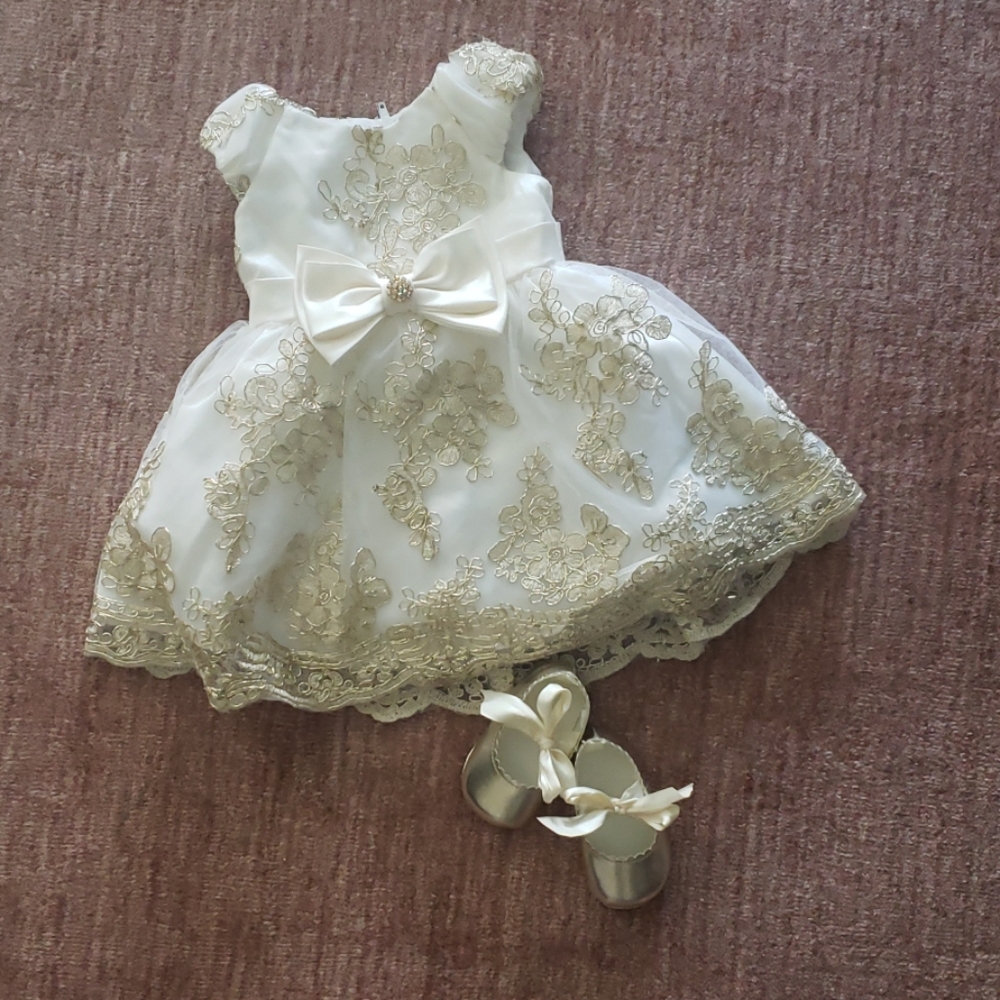 Cream & Gold lace baby dress